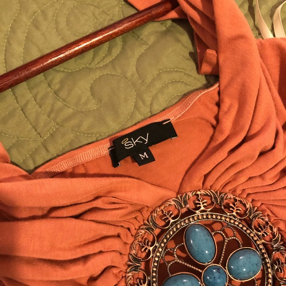 Sky Coral Halter Top with Turquoise Accent - Picture 6 of 6